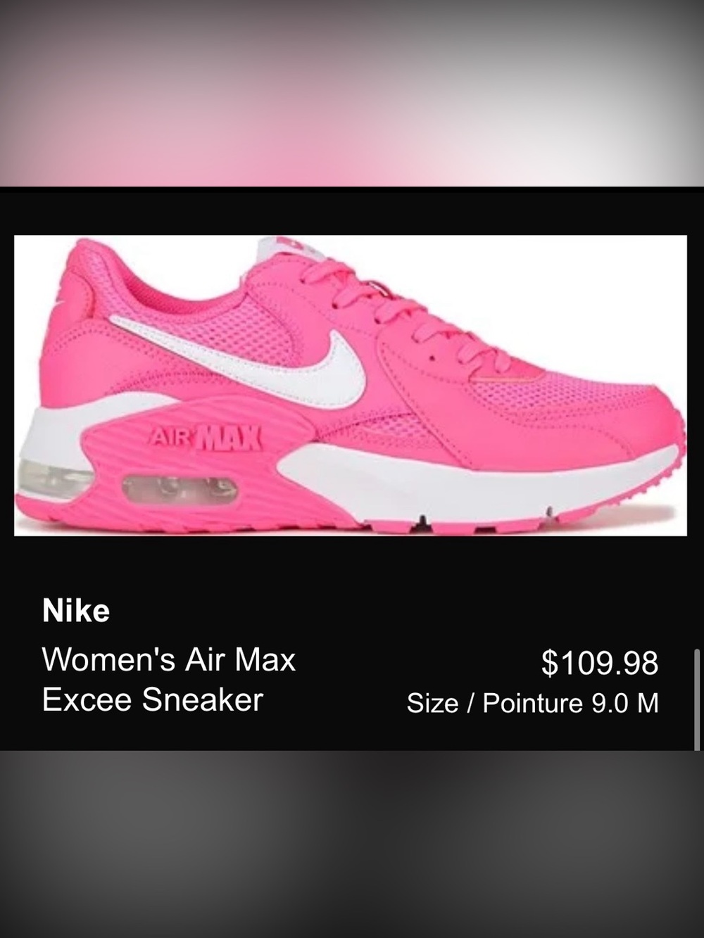 Nike Women's Air Max Excee Sneaker - Hot Pink & White